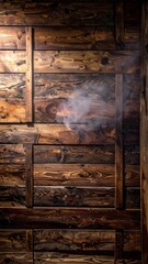 Rustic Wooden Wall with Smoke Emanating from a Hole.