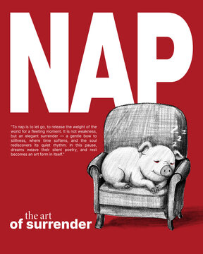Nap: the art of surrender. A poetic illustration of calm and stillness, where rest becomes an elegant escape, blending mindfulness, comfort, and quiet beauty in simple form.