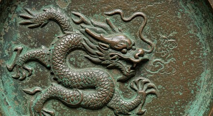 Bronze dragon relief panel featuring traditional chinese dragon design in detail antique