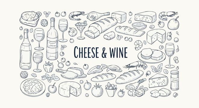 Delightful cheese and wine spread with fresh bread, seafood, and fruits creating an elegant culinary scene perfect for celebrations and gourmet advertising.