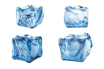 Obraz premium Collection of realistic ice cubes isolated on transparent background. Set of ice cubes isolated on white background.