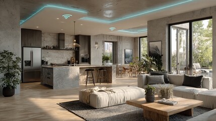 Fototapeta premium How Smart Homes Will Evolve with AI and 5G Connectivity: AI-Enhanced Home Automation Systems Will Anticipate Residents Needs, While 5G Will Provide Ultra-Fast, Seamless Connectivity for IoT Devices.