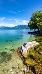 Lakeside scenery with rocks