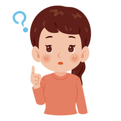 疑問を持つ女性の上半身イラスト／An illustration of a questions woman's upper body