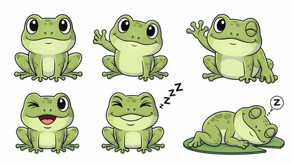 Fototapeta premium Adorable Cartoon Frogs with Cute Expressions