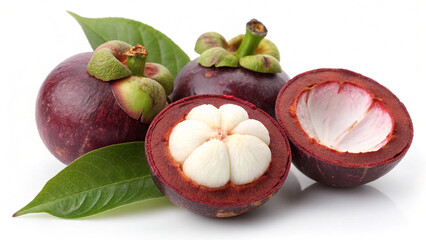 Mangosteen and mangosteen slice isolated in white background