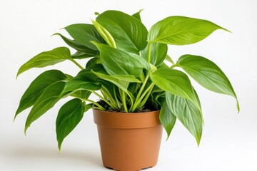 Philodendron Hederaceum Scandens Brasil with Yellow Stripes in Flower Pot, Isolated on 'Philodendron Brasil' tropical creeper house plant
