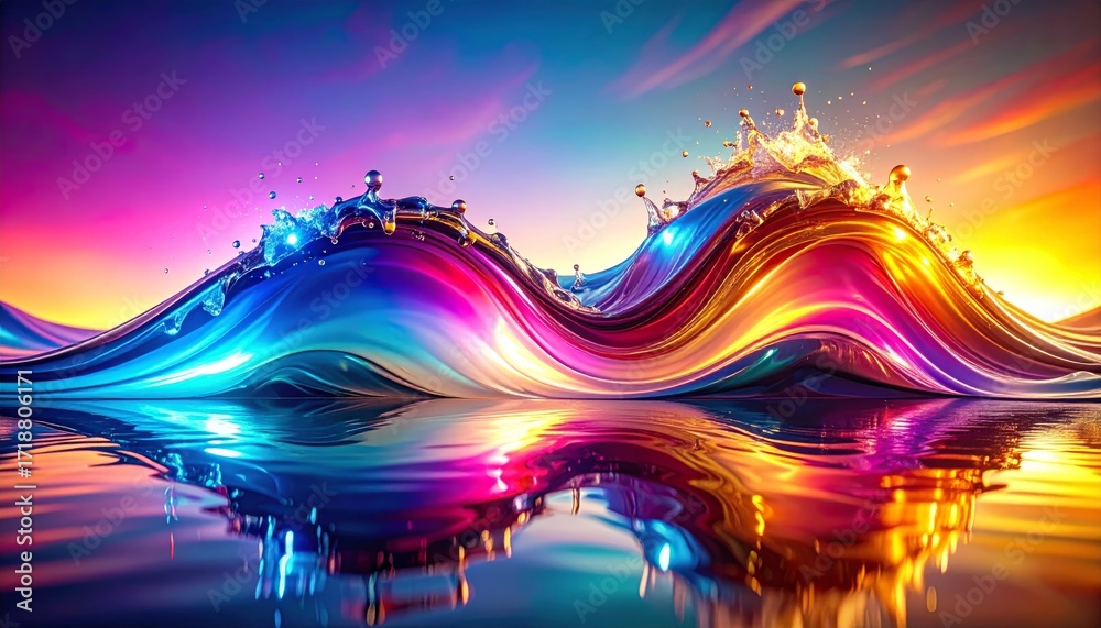 Wall mural abstract vibrant rainbow wave pattern with colorful glowing lines and futuristic texture