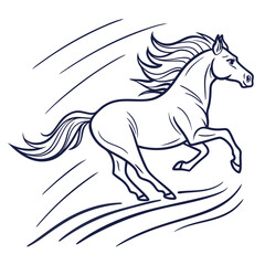 Dynamic line art illustration of a galloping horse with flowing mane and tail emphasizing speed and freedom