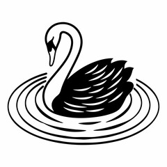 Elegant black swan silhouette gracefully gliding on rippling water creating concentric circles in a minimalist design