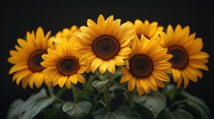 Obraz premium Bright and Vibrant Sunflowers on a Dark Background Display