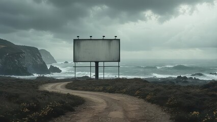 Empty billboard on a coastal path during a storm