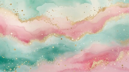 Colorful abstract watercolor background with gold accents  
