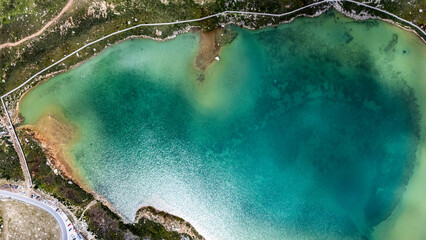 aerial view of blue lake