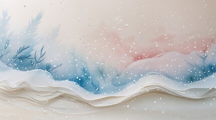 Snowy winter landscape with watercolor effect and soft textures  