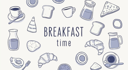 Delightful breakfast spread featuring coffee, toast, croissants, and juice, perfect for morning menus and cafe promotions