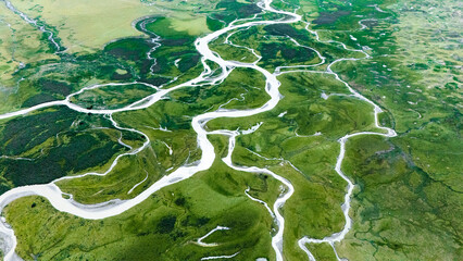 aerial view of river stream