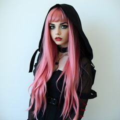 La Doncella de Estética Oscura y Toques de Color Rosa
