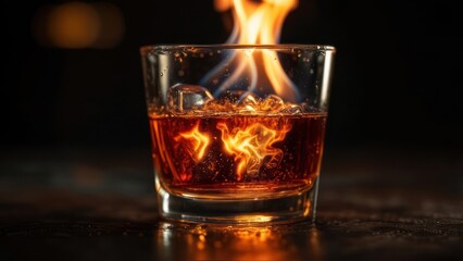 Flaming liquor in a glass, fire and ice