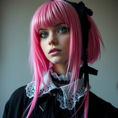 La Chica Gótica de Cabello Rosa y Mirada Hipnótica
