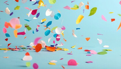 Colorful confetti falling on blue background