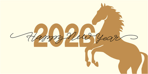  Happy new year 2026 illustration. New year illustration decoration with 2026 zodiac. The Horse year celebration banner. Vector illustration.