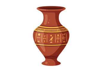 Redbrown Egyptian vase with decorative lines symbols and stylized bird design