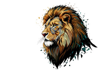 Majestic Lion Head with Shattered Mane and Golden Splatter.