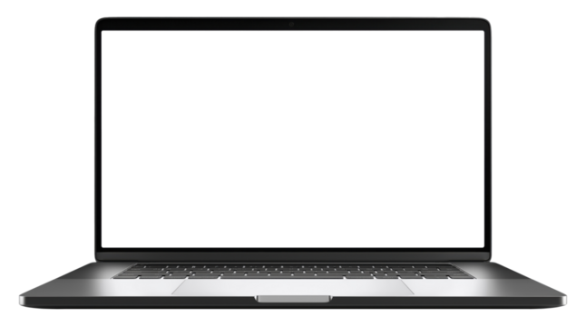 Modern black laptop computer with opened blank screen isolated on a transparent background - Powered by Adobe