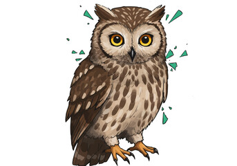 Naklejka premium Detailed Illustration of a Brown Owl with Bright Yellow Eyes.