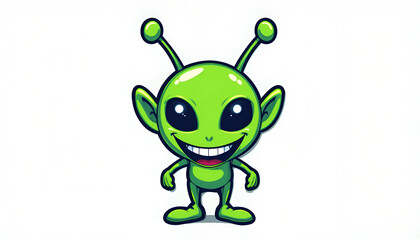 Full body green alien isolated on white background with a happy expression
