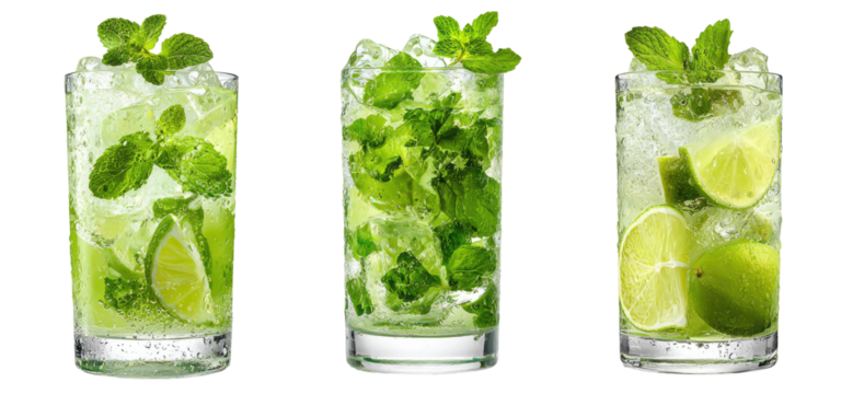 Refreshing Mojito cocktails in glasses