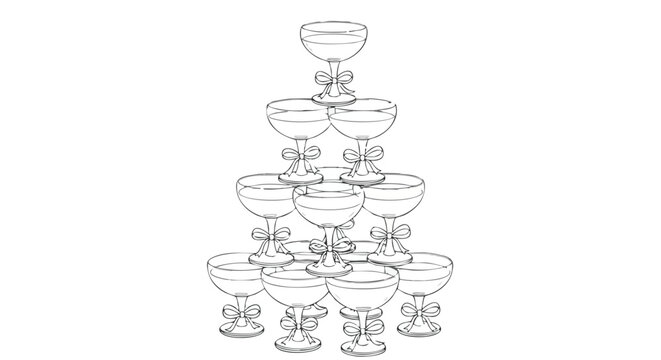 Elegant champagne tower illustration for a celebration, perfect for invitations and party decorations, bringing a touch of sophistication to your designs