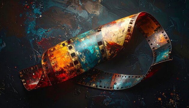 Film strip coiled on abstract background