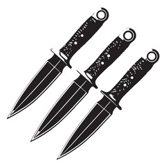 Black throwing knives global- precision-based Silhouette Vector, High Quality Illustration on White Background