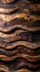 Wavy Wood Panel Texture with Rich Brown and Golden Tones.