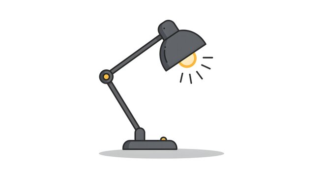 Minimalist graphic design of an adjustable table lamp casting a soft glow, symbolizing innovation, productivity, and comfortable illumination for various settings