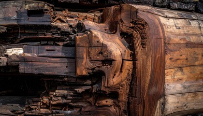 Weathered Wood Grain A CloseUp of Decaying Timber Structure.