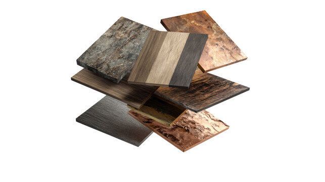 Assorted material samples, various colors and textures