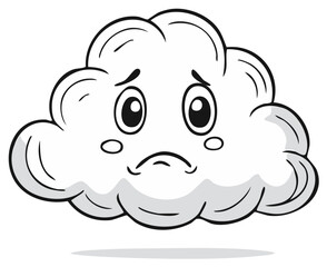 Obraz premium Unhappy cartoon cloud character illustration expressing sadness and a gloomy mood