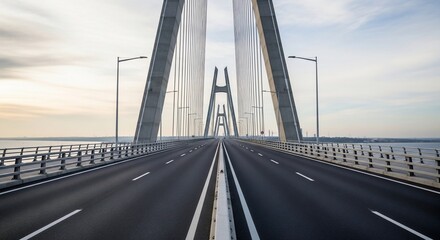 Fototapeta premium Dramatic suspension bridge view perspective overcast sky
