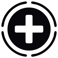 Obraz premium Geometric Sign with Cross inside Circle Shape, Symbol for Addition, Help and Medical Assistance