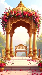 Golden gazebo with floral archway