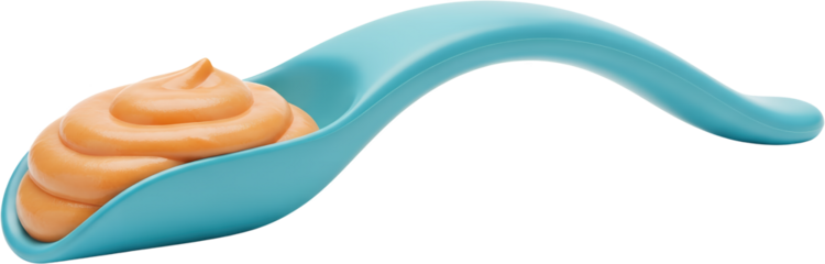A single blue spoon holding a dollop of creamy orange sauce isolate Food Condiment Dip Spread Ingredient