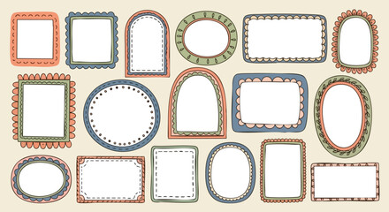 Charming collection of hand-drawn decorative frames and borders perfect for scrapbooking, journaling, or adding a playful touch to designs.