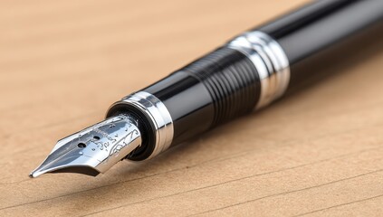 Close-up of fountain pen nib on paper