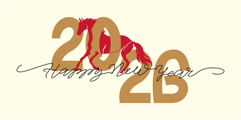  Happy new year 2026 illustration. New year illustration decoration with 2026 zodiac. The Horse year celebration banner. Vector illustration.