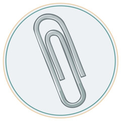 Paperclip Icon in Circle: Office Supply Illustration, Minimalist Design