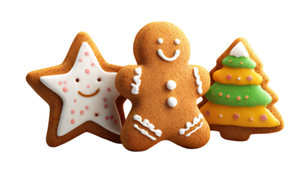 Holiday Gingerbread Trio in Cute, Classic, and Cartoon Styles isolated on transparent background