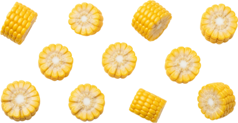 Bright Yellow Corn Kernels And Slices Arranged On A Transparent Background Perfect For Isolation Food Agriculture Transparent Background